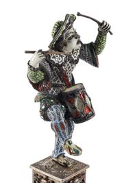 An Austrian Silver, Enamel and Hardstone Mounted Figure of a Drummer Clown