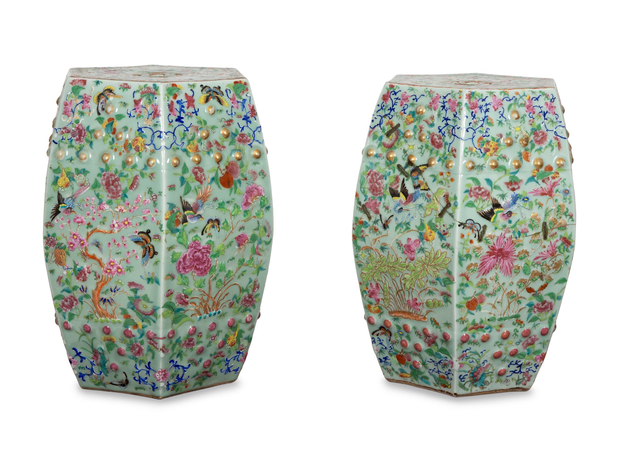 A Pair of Chinese Enameled Porcelain Garden Seats