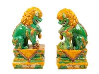 A Pair of Chinese Sancai Glazed Porcelain Fu Lions