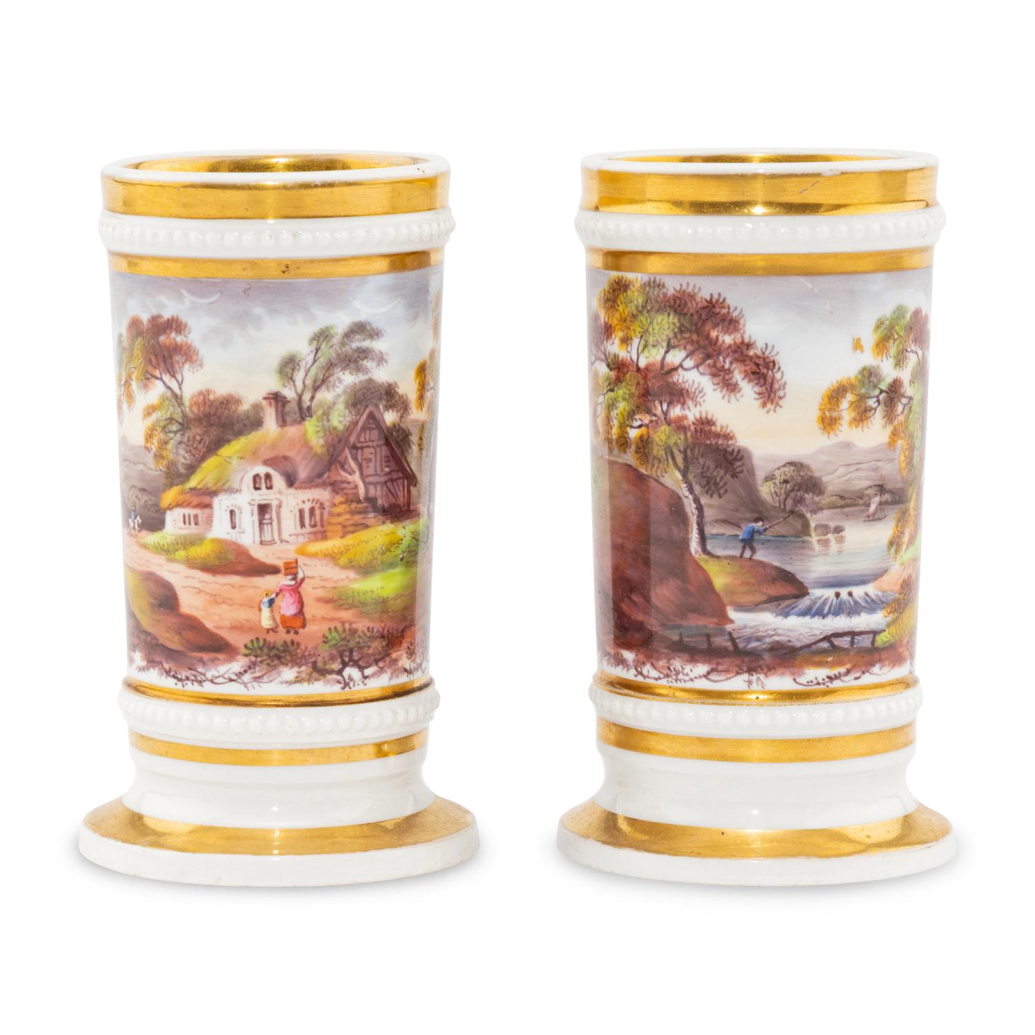 A Pair of English Porcelain Spill Vases