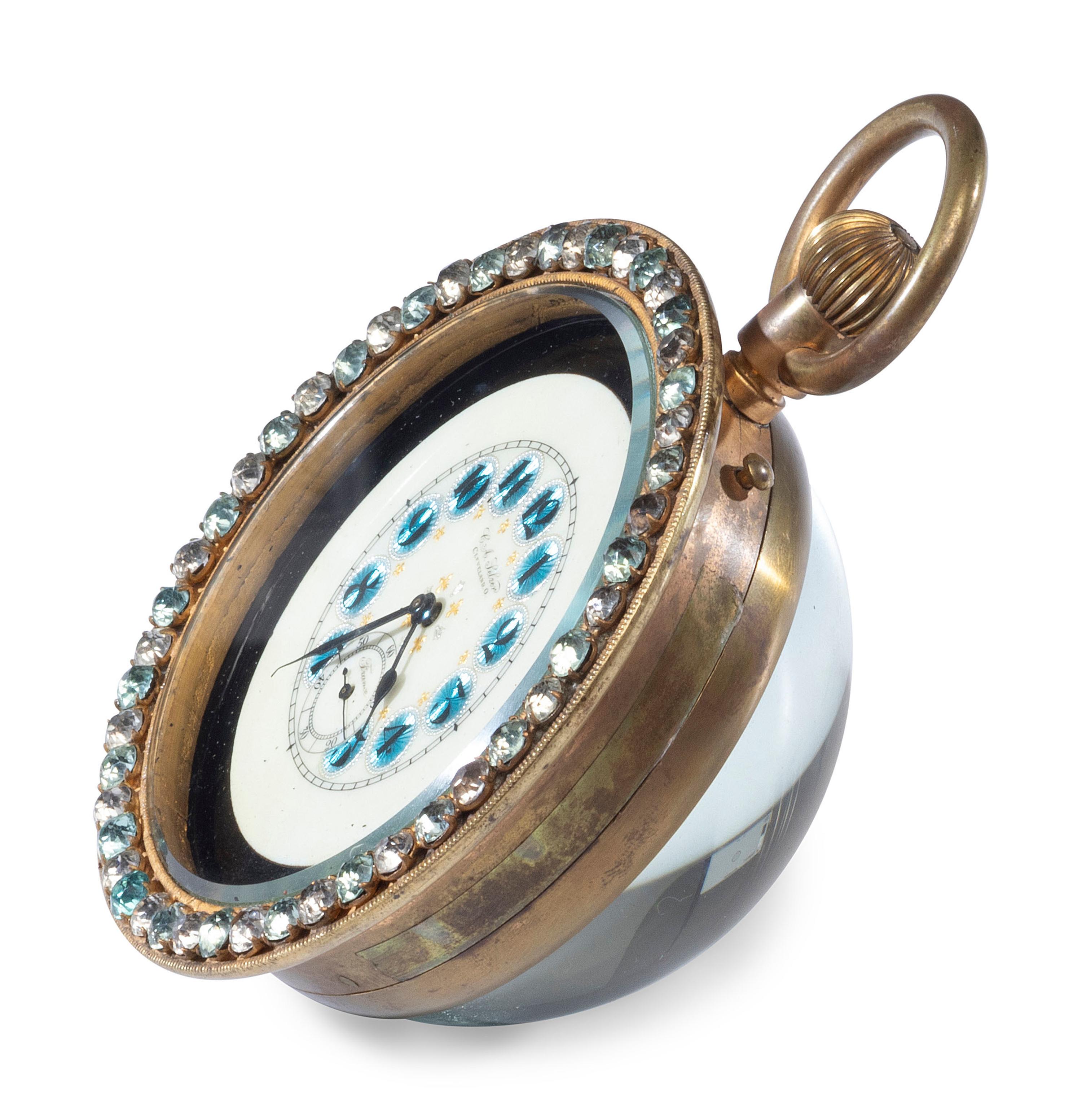 A French Jeweled Paperweight Clock