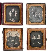 [EARLY PHOTOGRAPHY]. 22 quarter and sixth plate daguerreotype portraits of pairs and trios.