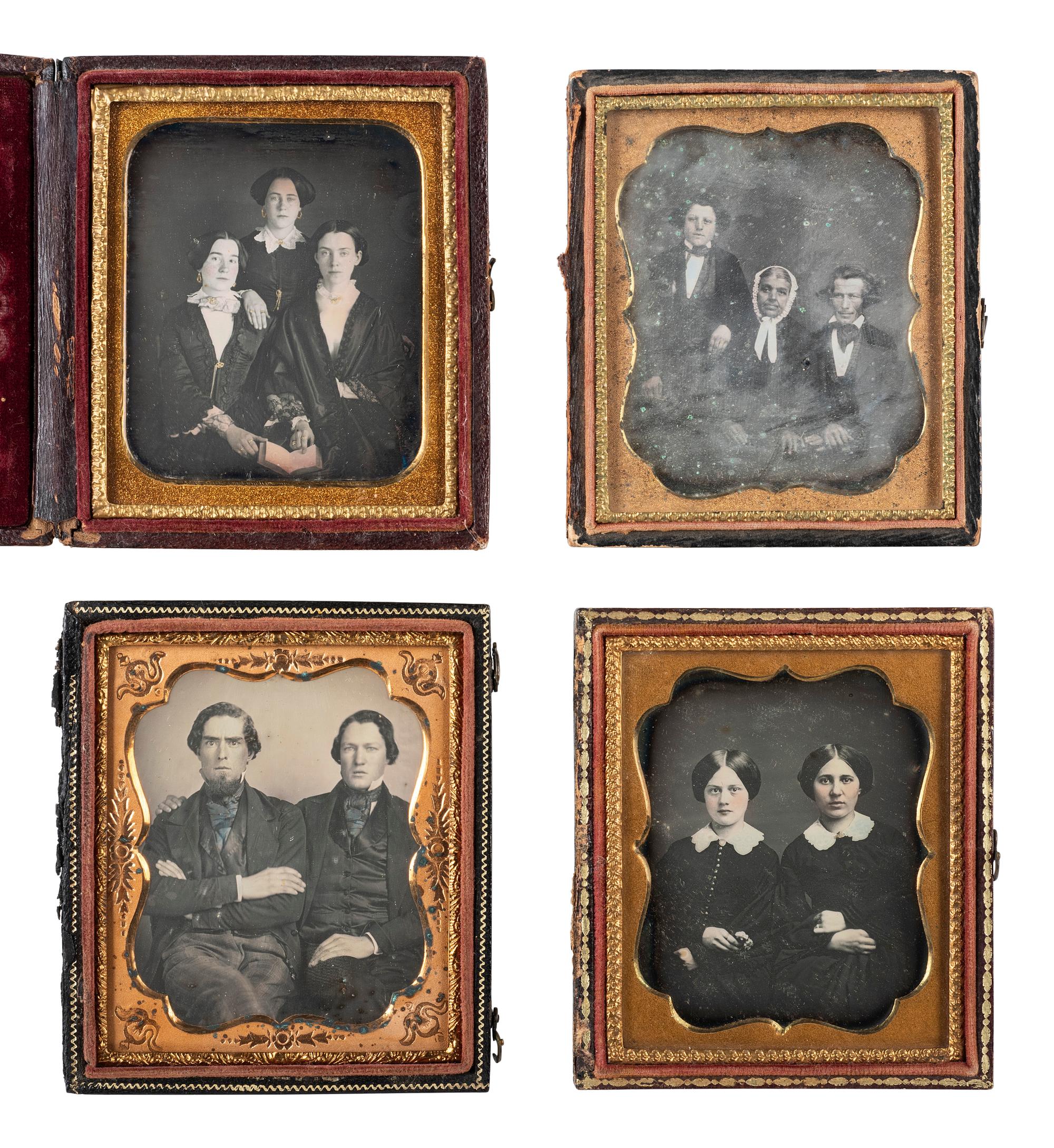 [EARLY PHOTOGRAPHY]. 22 quarter and sixth plate daguerreotype portraits of pairs and trios.