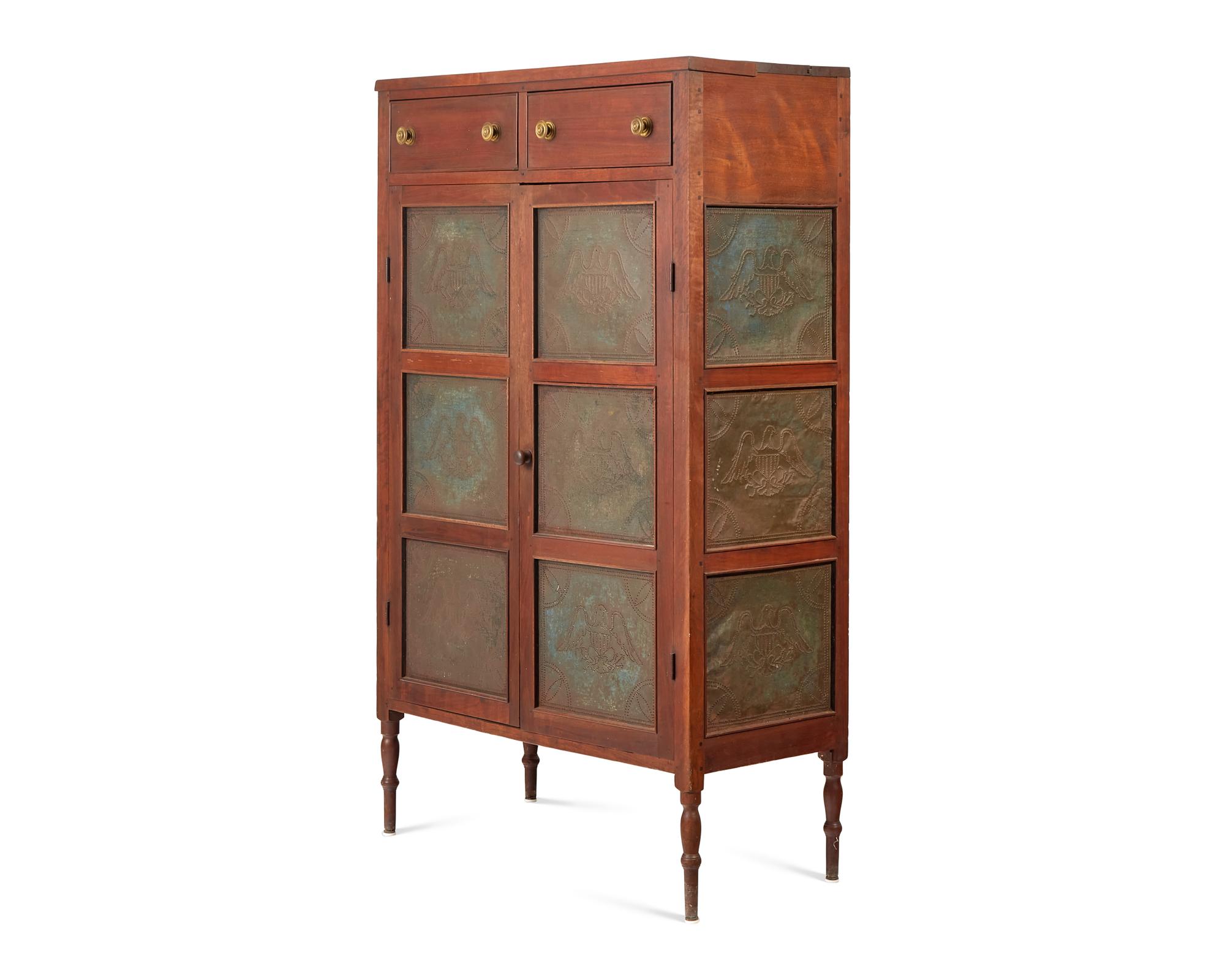 A Federal Walnut Pie Safe With Eagle-Pierced Tin Panels
