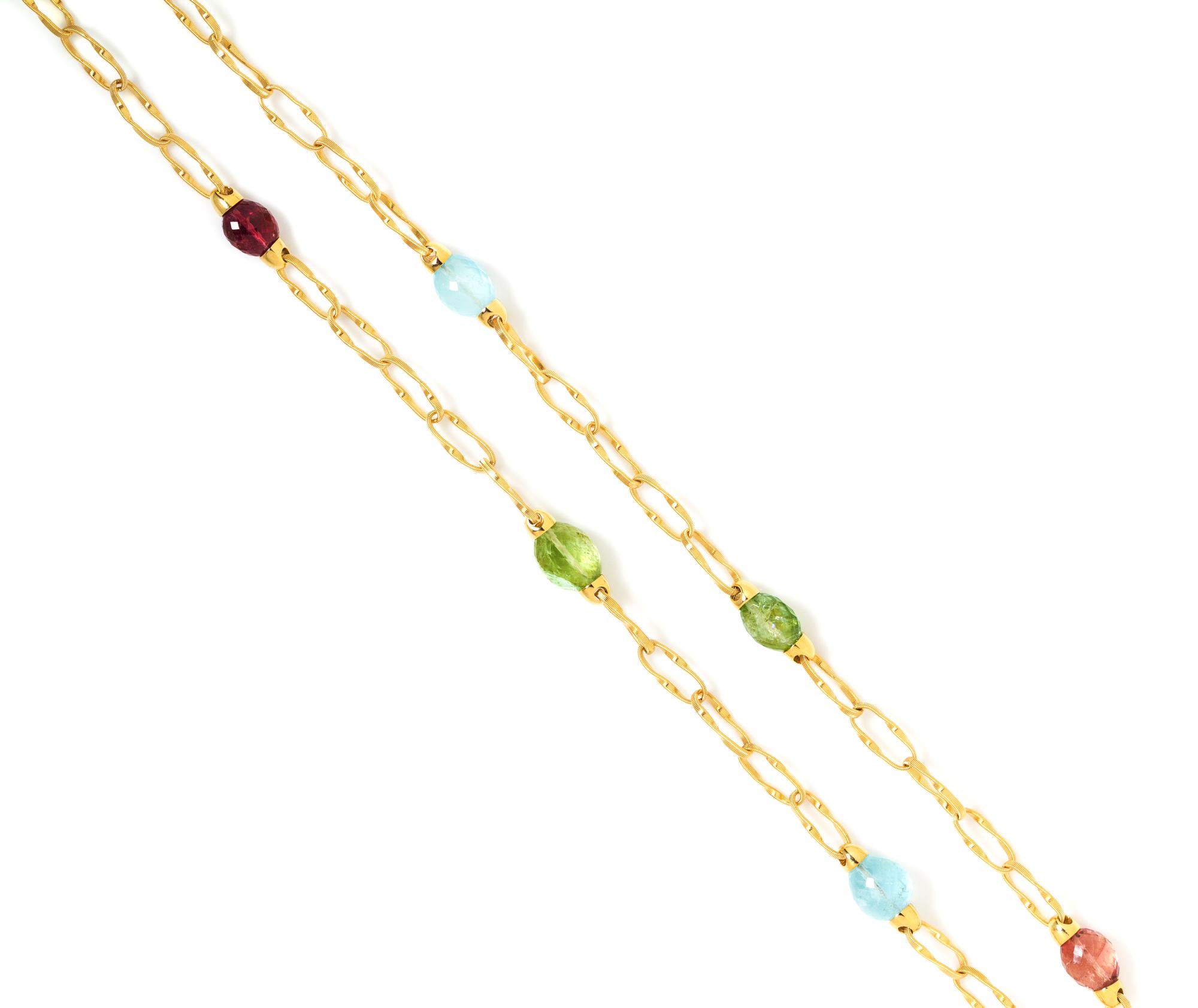An 18 Karat Yellow Gold, Blue Topaz, Peridot, Pink Tourmaline and Amethyst Necklace, Marco Bicego, 36.70 dwts.