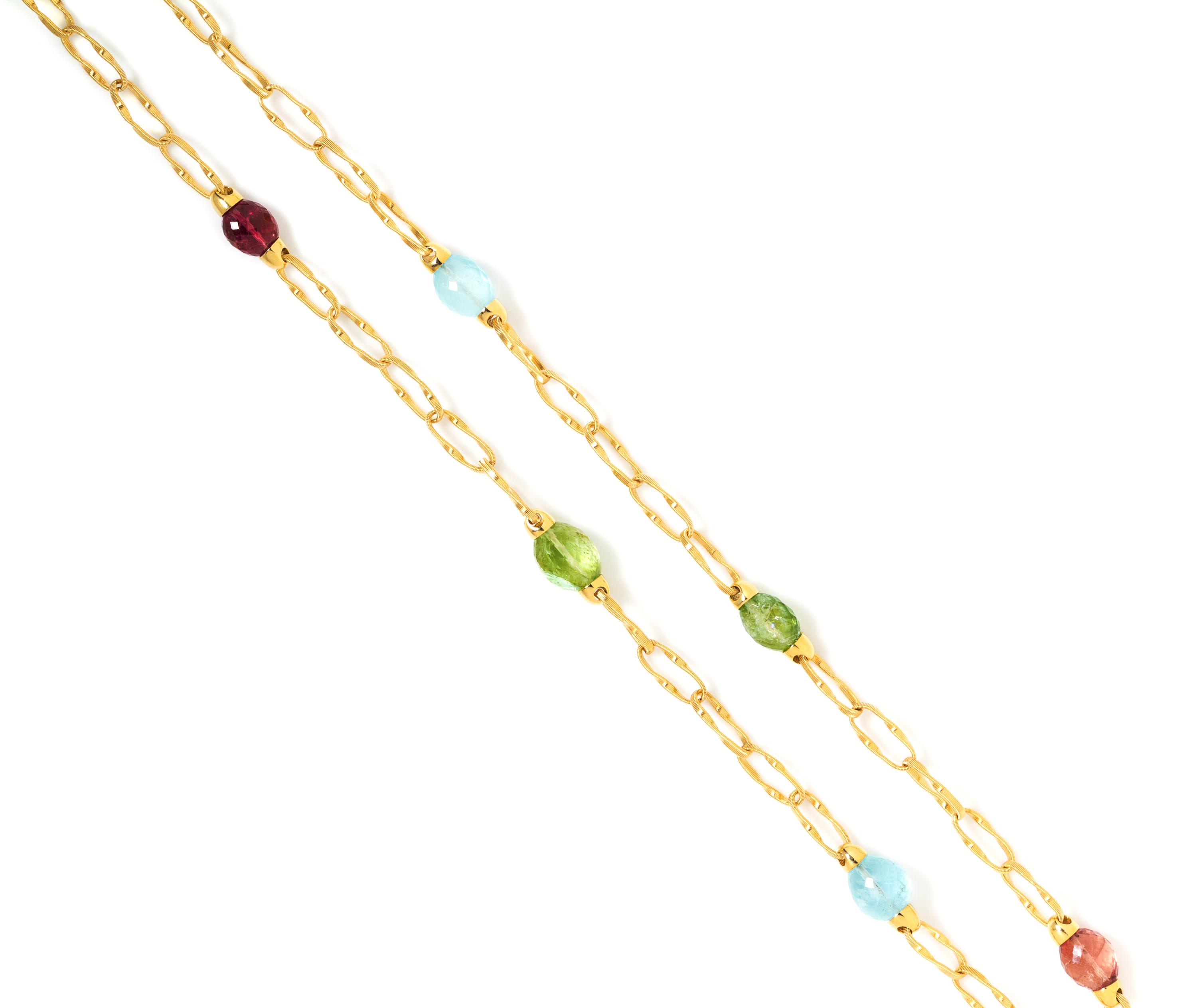 An 18 Karat Yellow Gold, Blue Topaz, Peridot, Pink Tourmaline and Amethyst Necklace, Marco Bicego, 36.70 dwts.