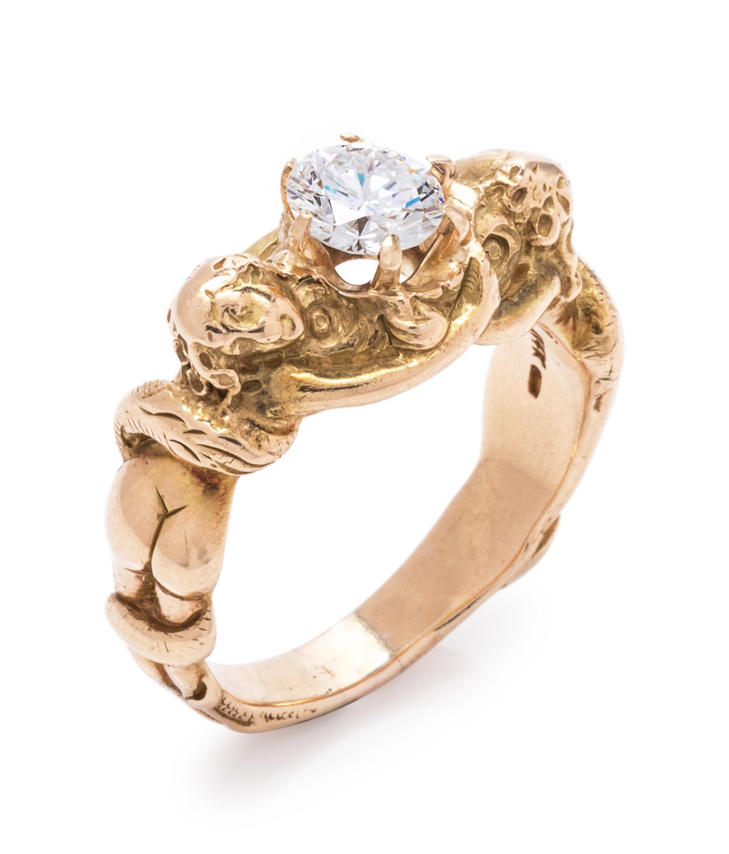 A 14 Karat Yellow Gold and Diamond Figural Ring,