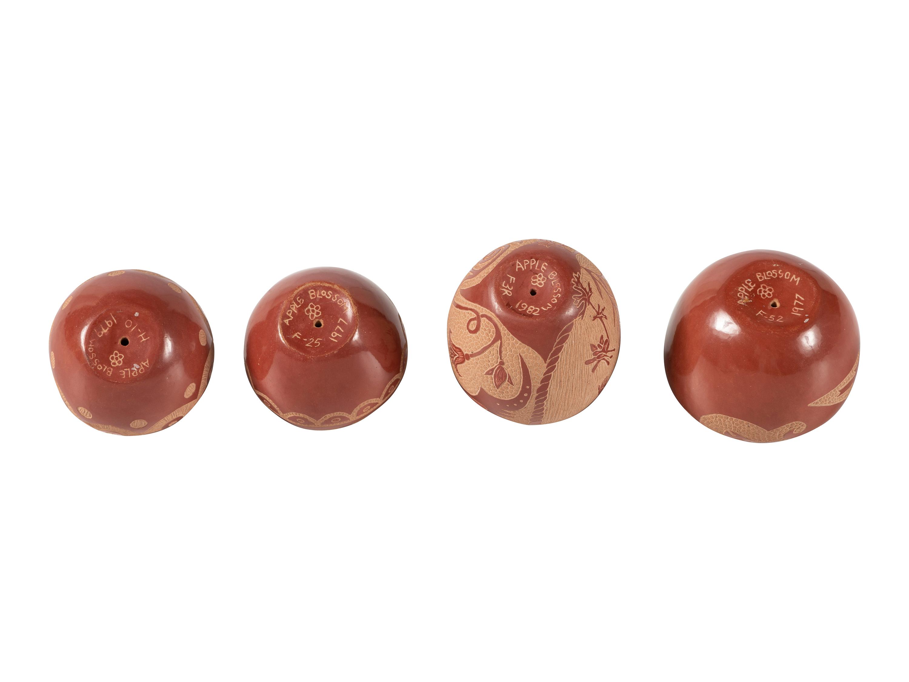 Miniature Sgraffito Redware Seed Jars