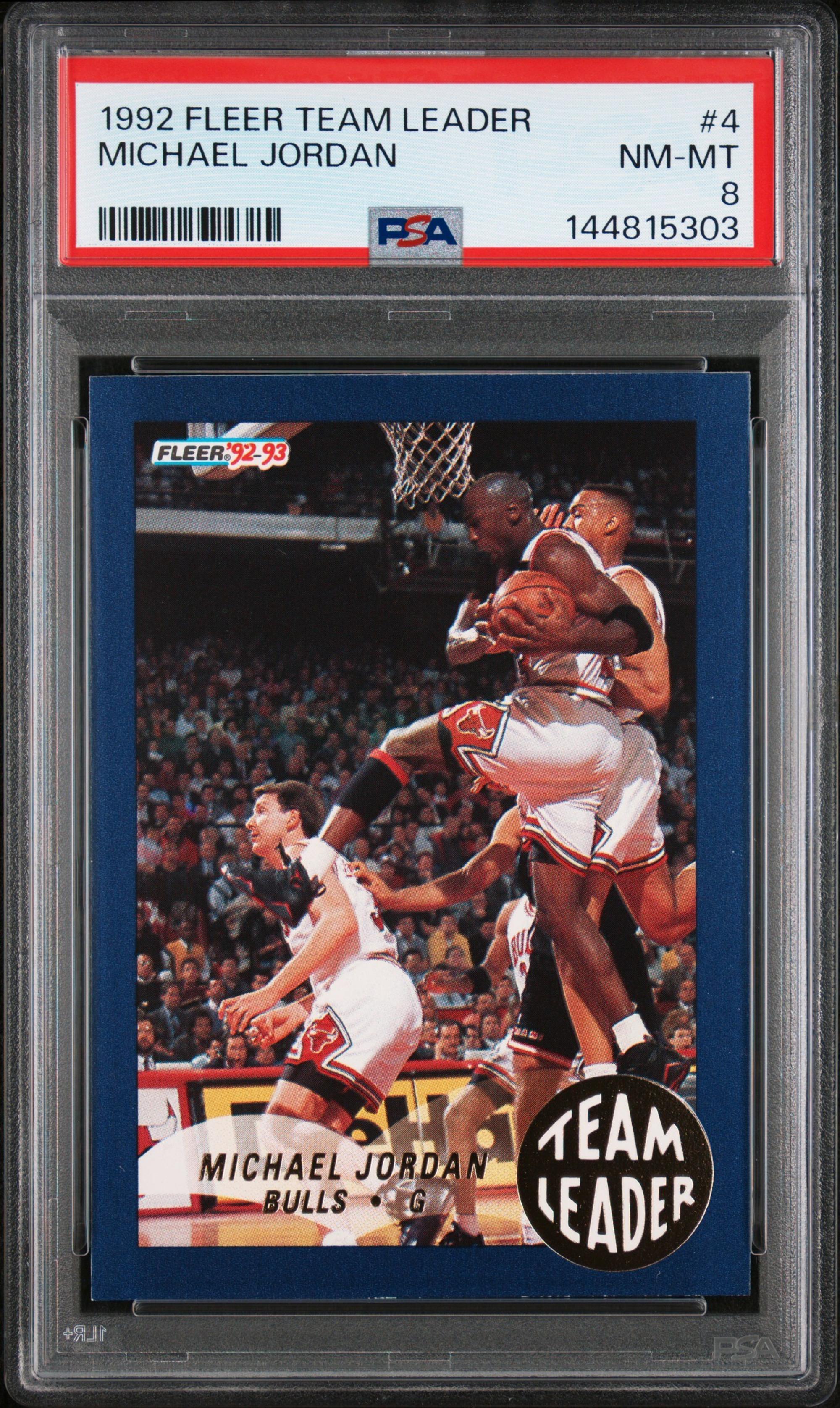 A 1992 Fleer Team Leader Michael Jordan Basketball Card No. 4 (PSA 8 NM-MT)