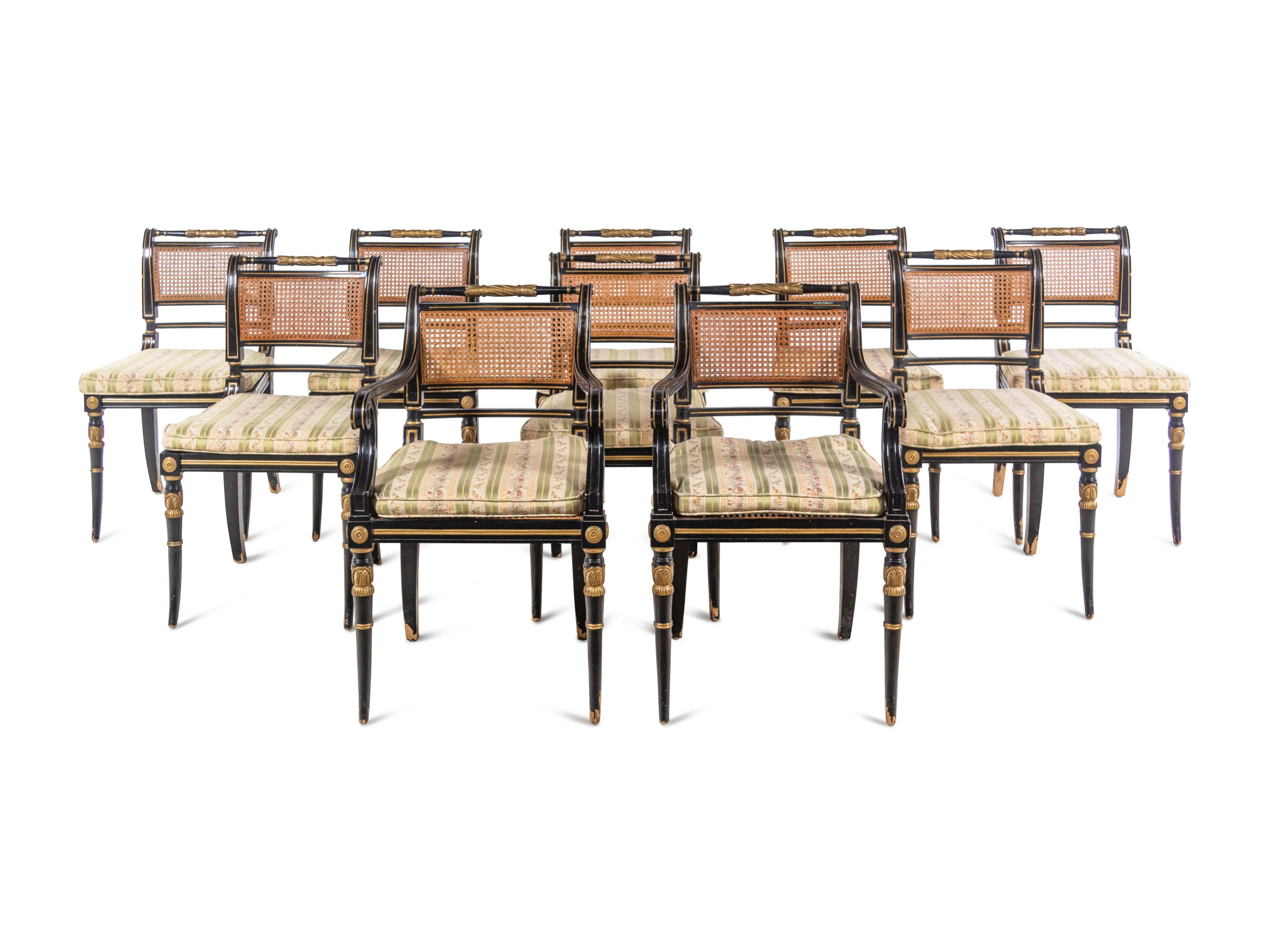 A Set of Ten Regency Style Painted Dining Chairs