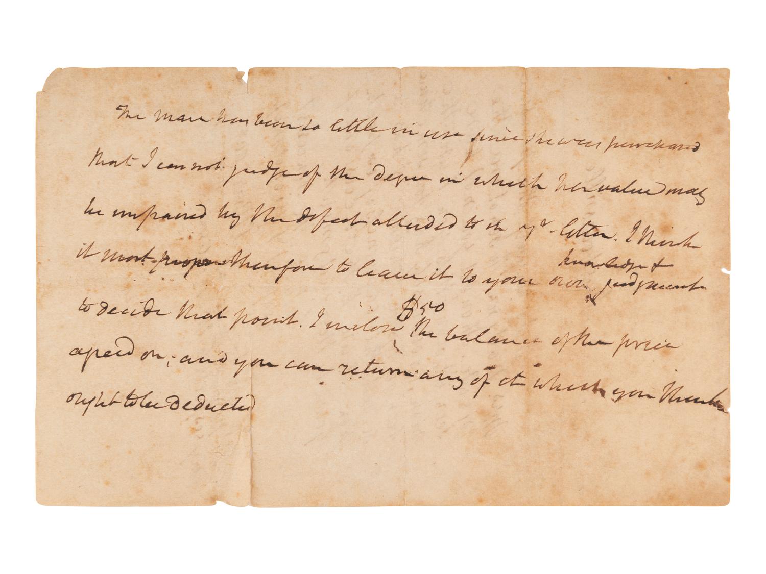 MADISON, James (1751-1836). Autograph note unsigned.