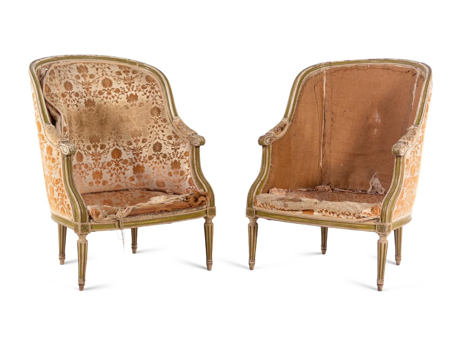A Pair of Louis XVI Style Painted Bergères