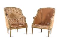 A Pair of Louis XVI Style Painted Bergères