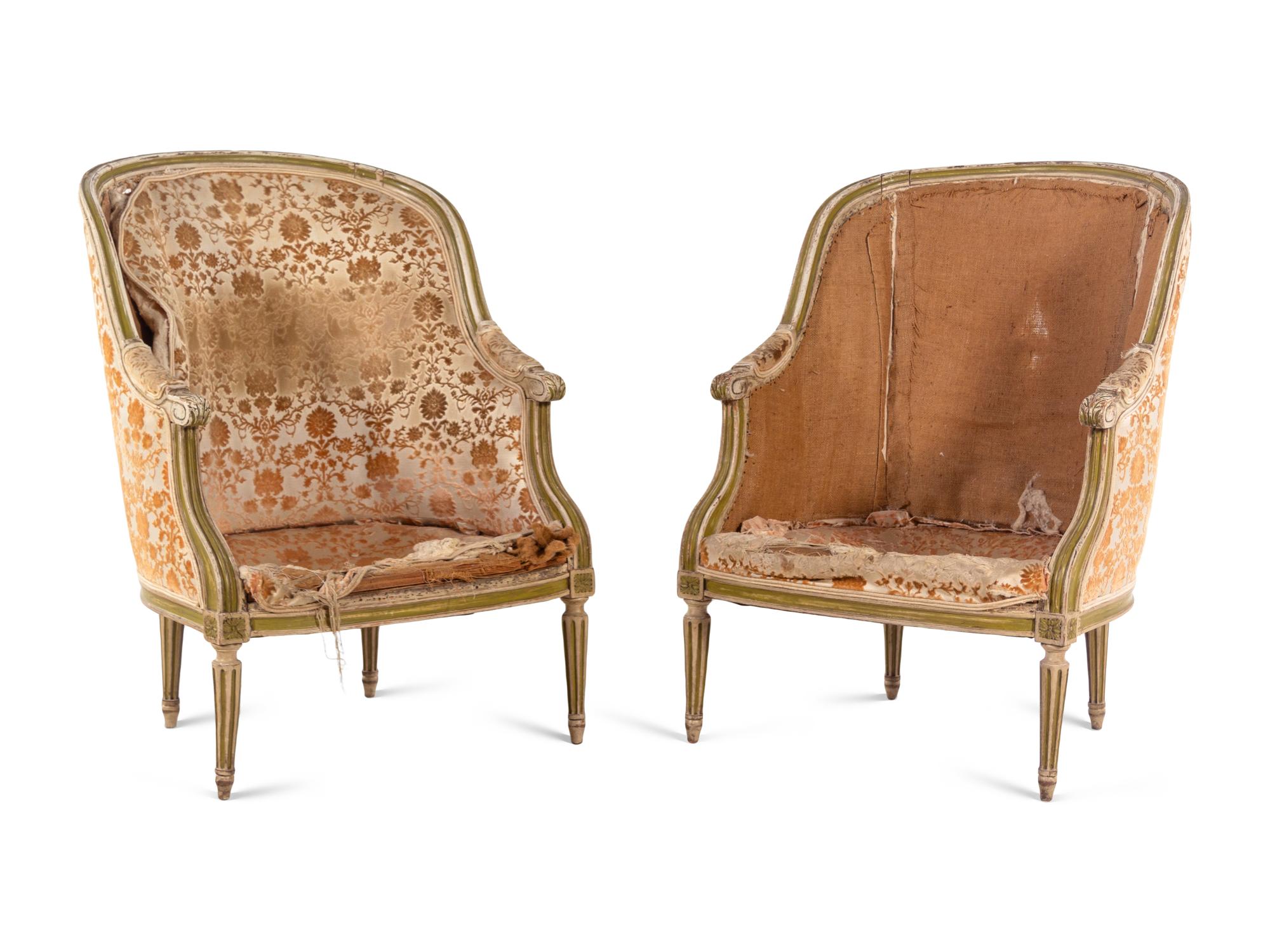 A Pair of Louis XVI Style Painted Bergères