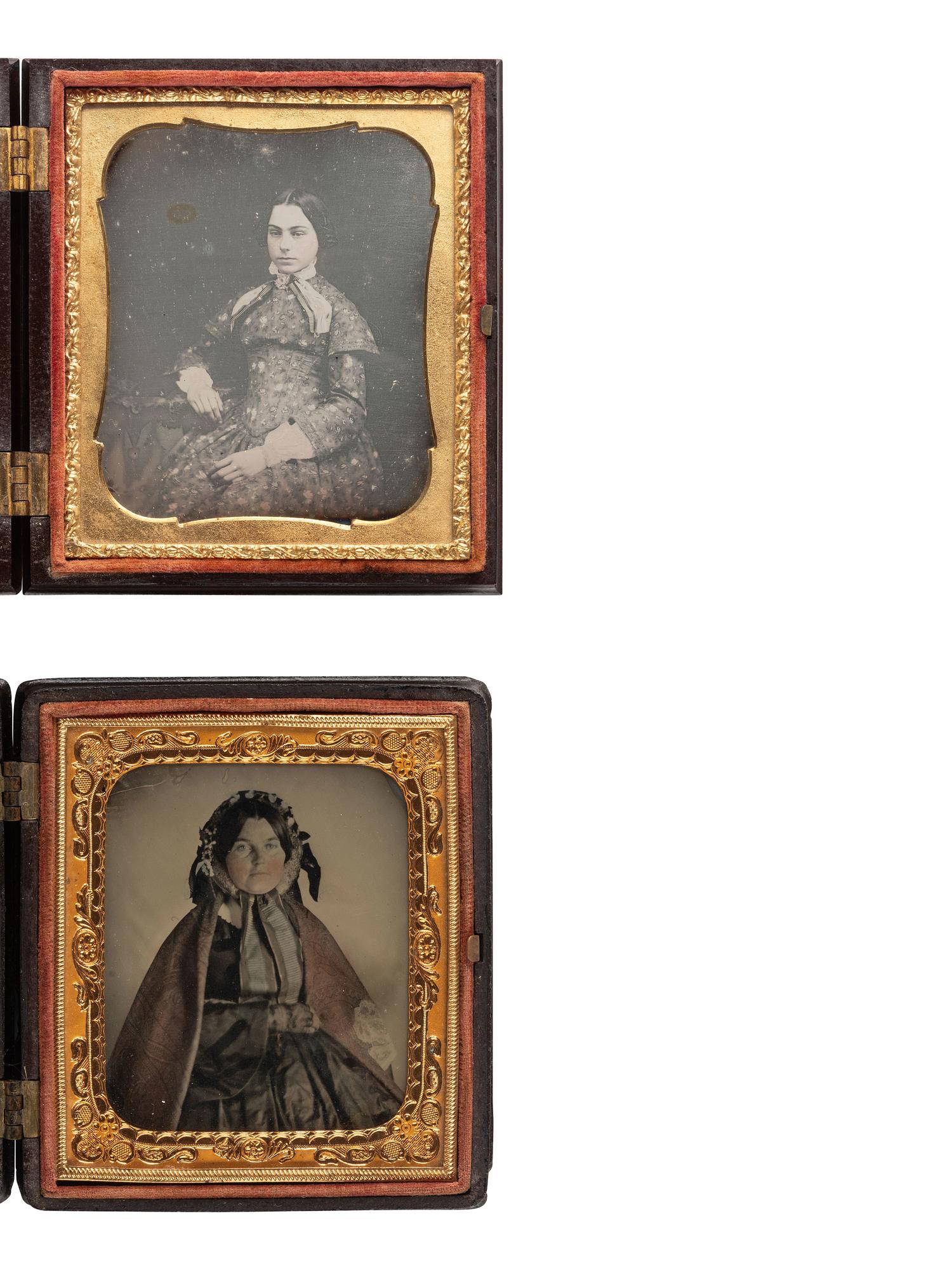 [EARLY PHOTOGRAPHY]. 9 figural, floral, and geometric Union cases containing images of women.