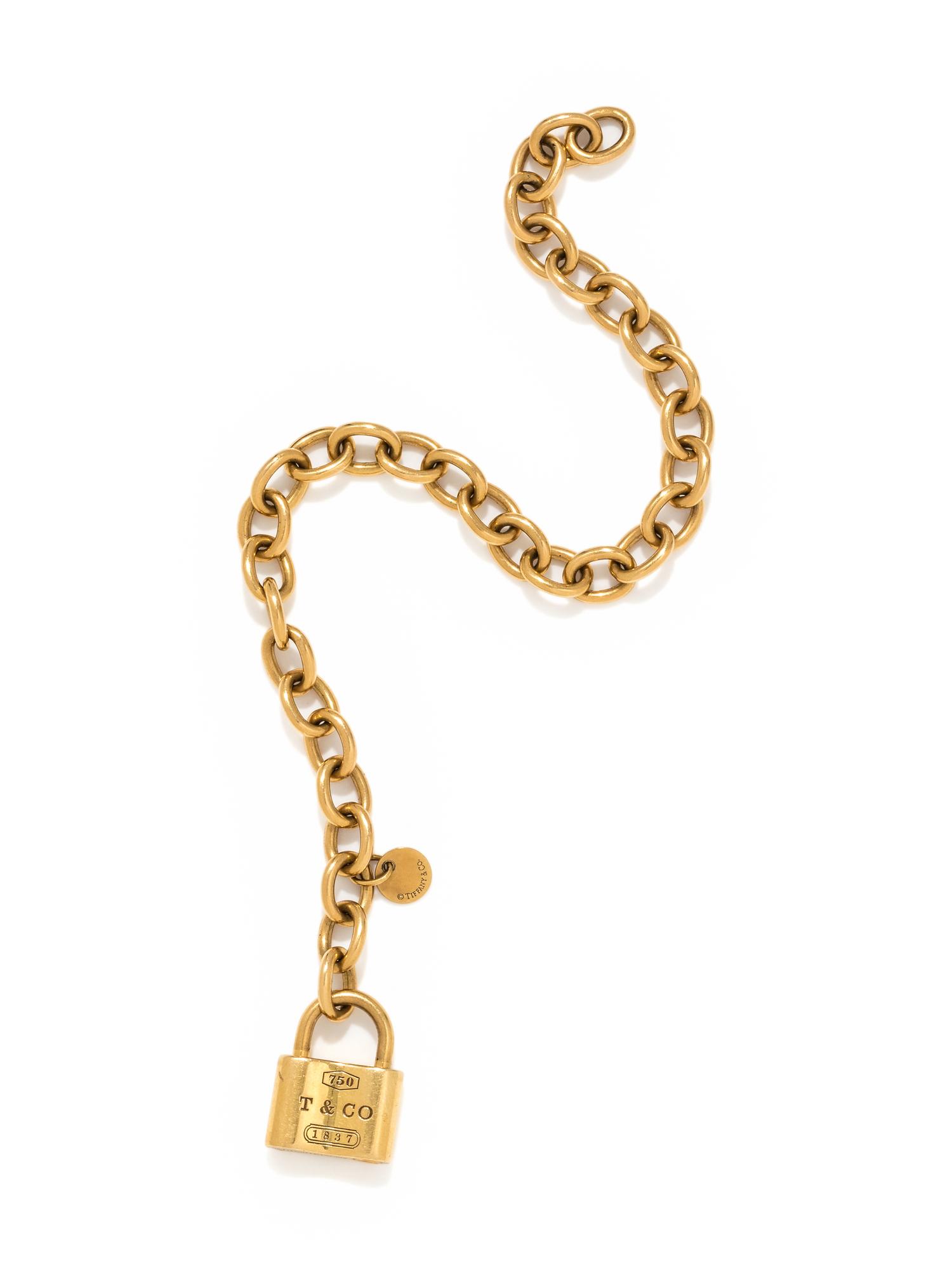 TIFFANY & CO., YELLOW GOLD '1837 PADLOCK CHARM' BRACELET