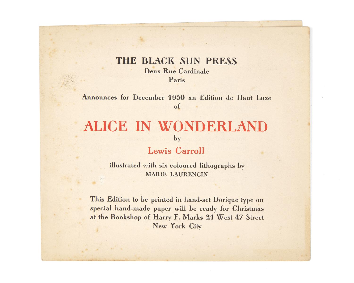 [Carroll, Lewis] [Black Sun Press, The] Laurencin, Marie. Illustrator's Hand-Finished Mock-Ups for "Alice in Wonderland"