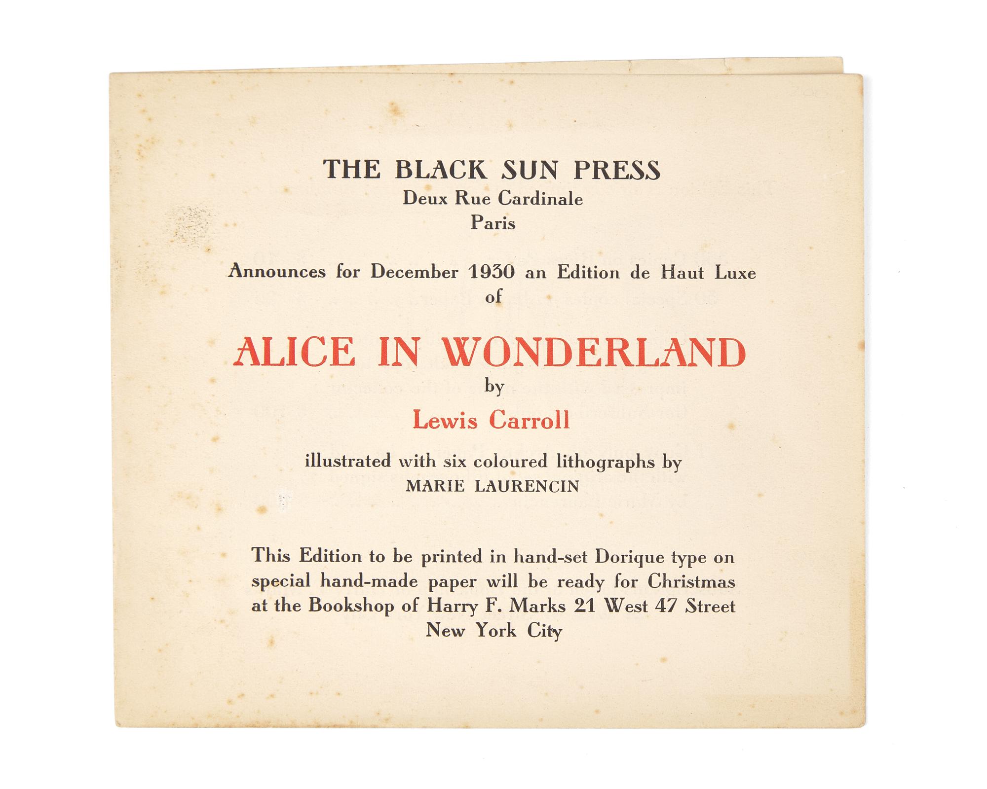 [Carroll, Lewis] [Black Sun Press, The] Laurencin, Marie. Illustrator's Hand-Finished Mock-Ups for "Alice in Wonderland"
