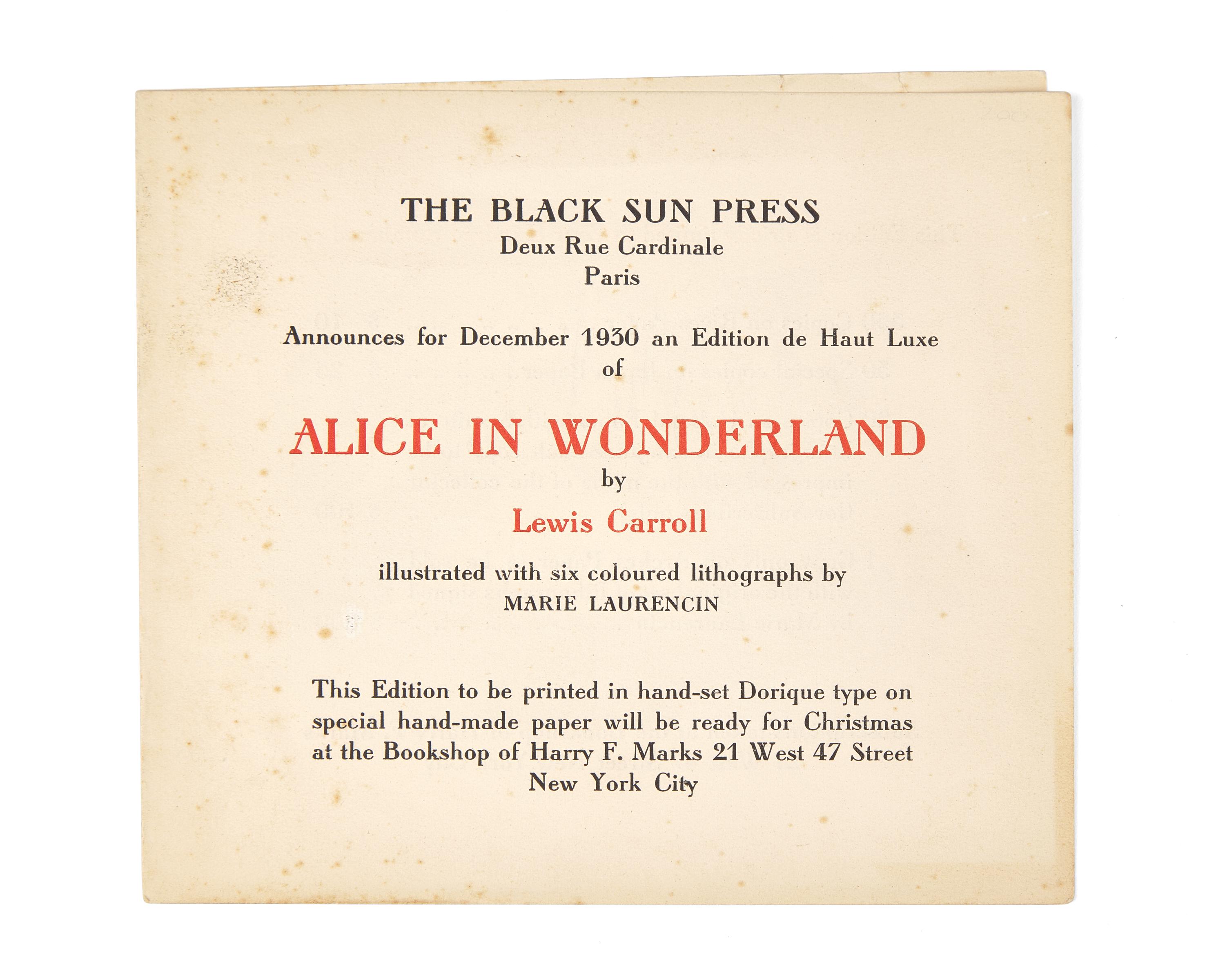 [Carroll, Lewis] [Black Sun Press, The] Laurencin, Marie. Illustrator's Hand-Finished Mock-Ups for "Alice in Wonderland"