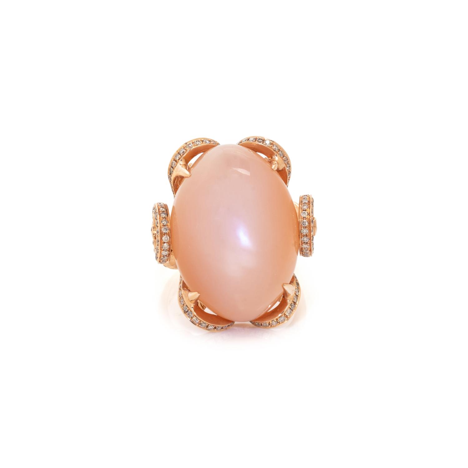 ROSE GOLD, ORANGE MOONSTONE AND DIAMOND RING