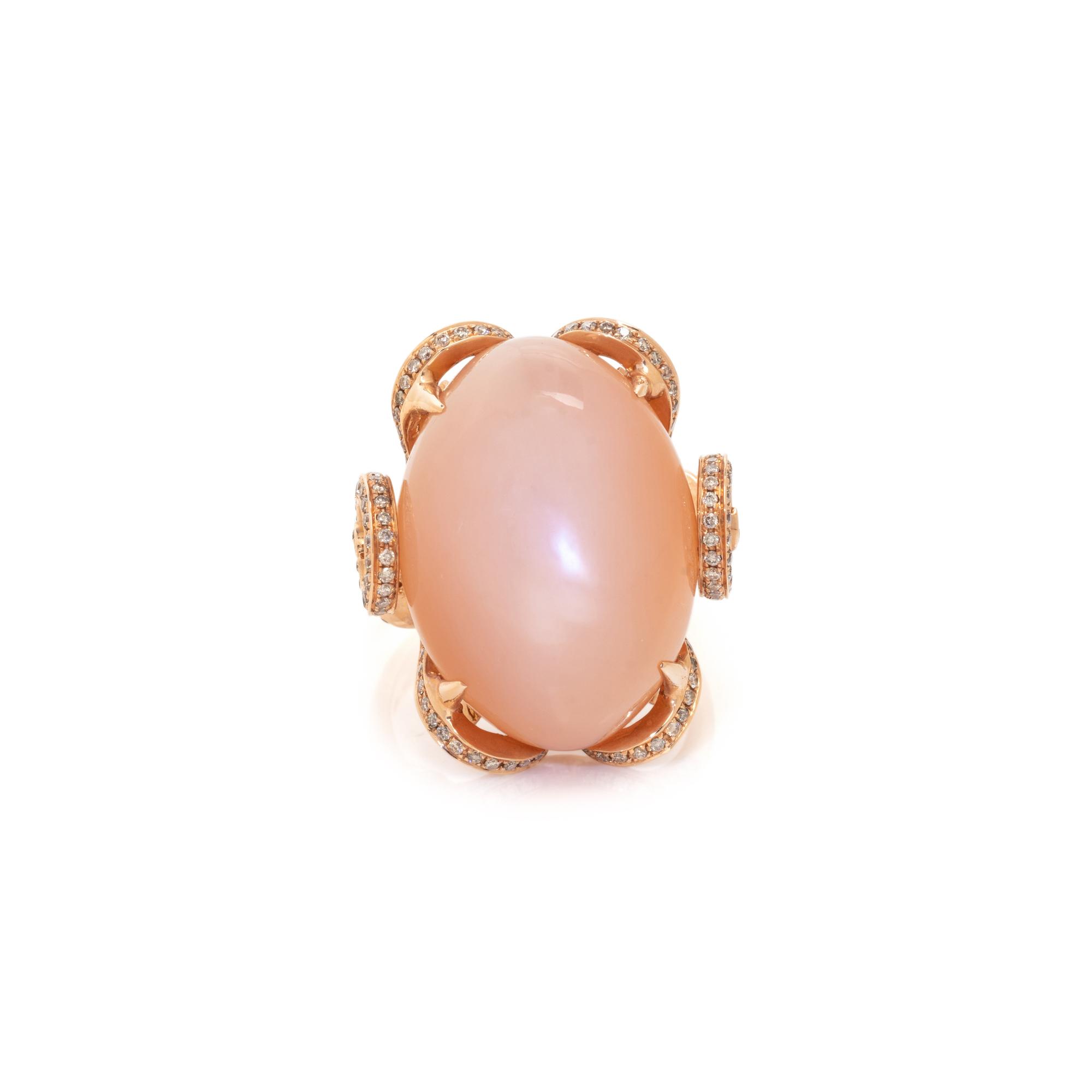 ROSE GOLD, ORANGE MOONSTONE AND DIAMOND RING