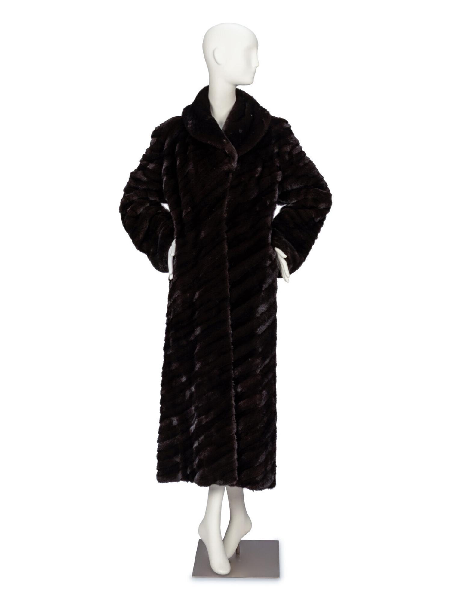 Diagonally-Pieced Ranch Mink Fur Coat