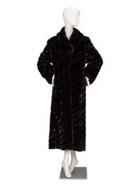 Diagonally-Pieced Ranch Mink Fur Coat