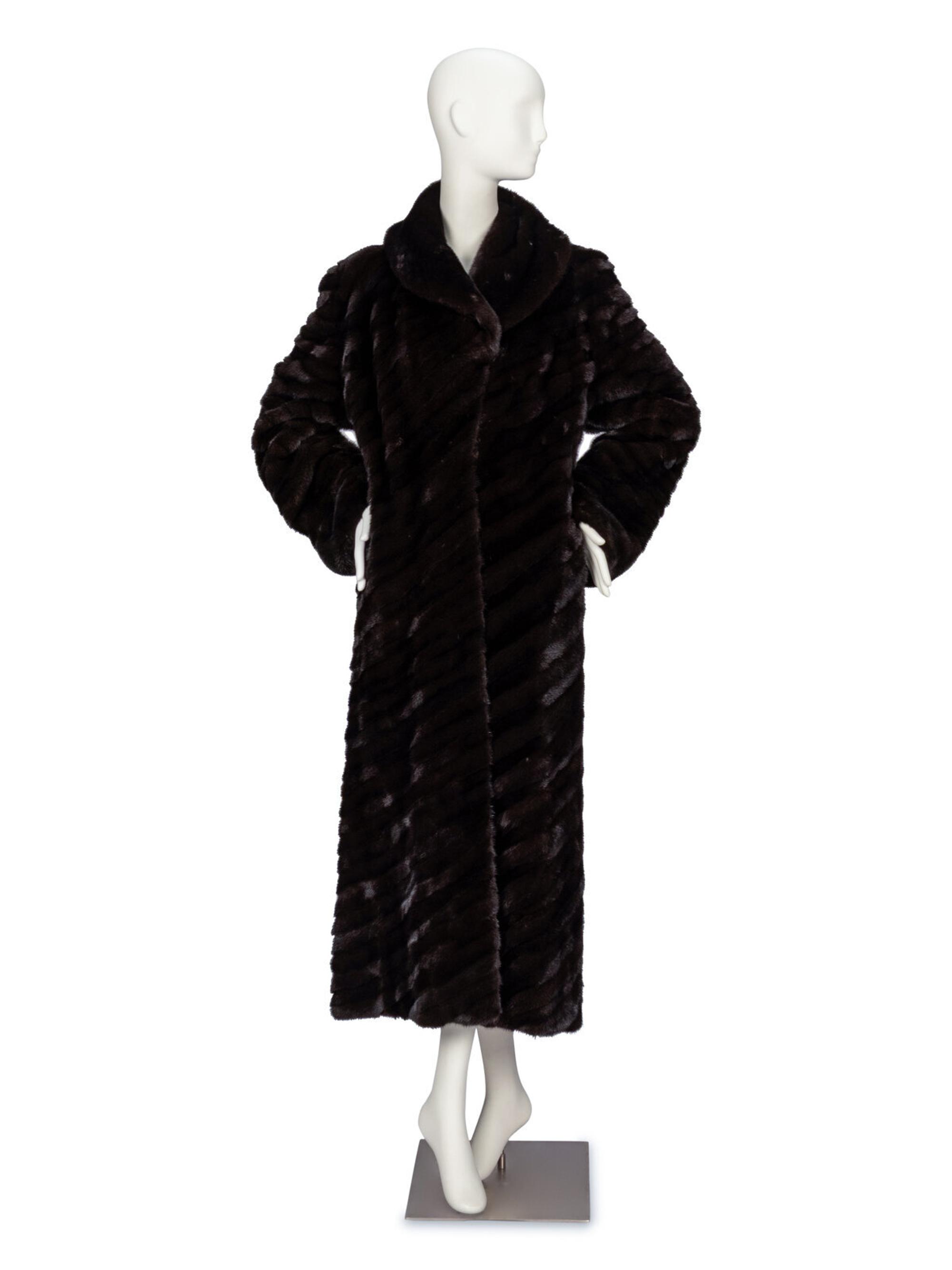 Diagonally-Pieced Ranch Mink Fur Coat