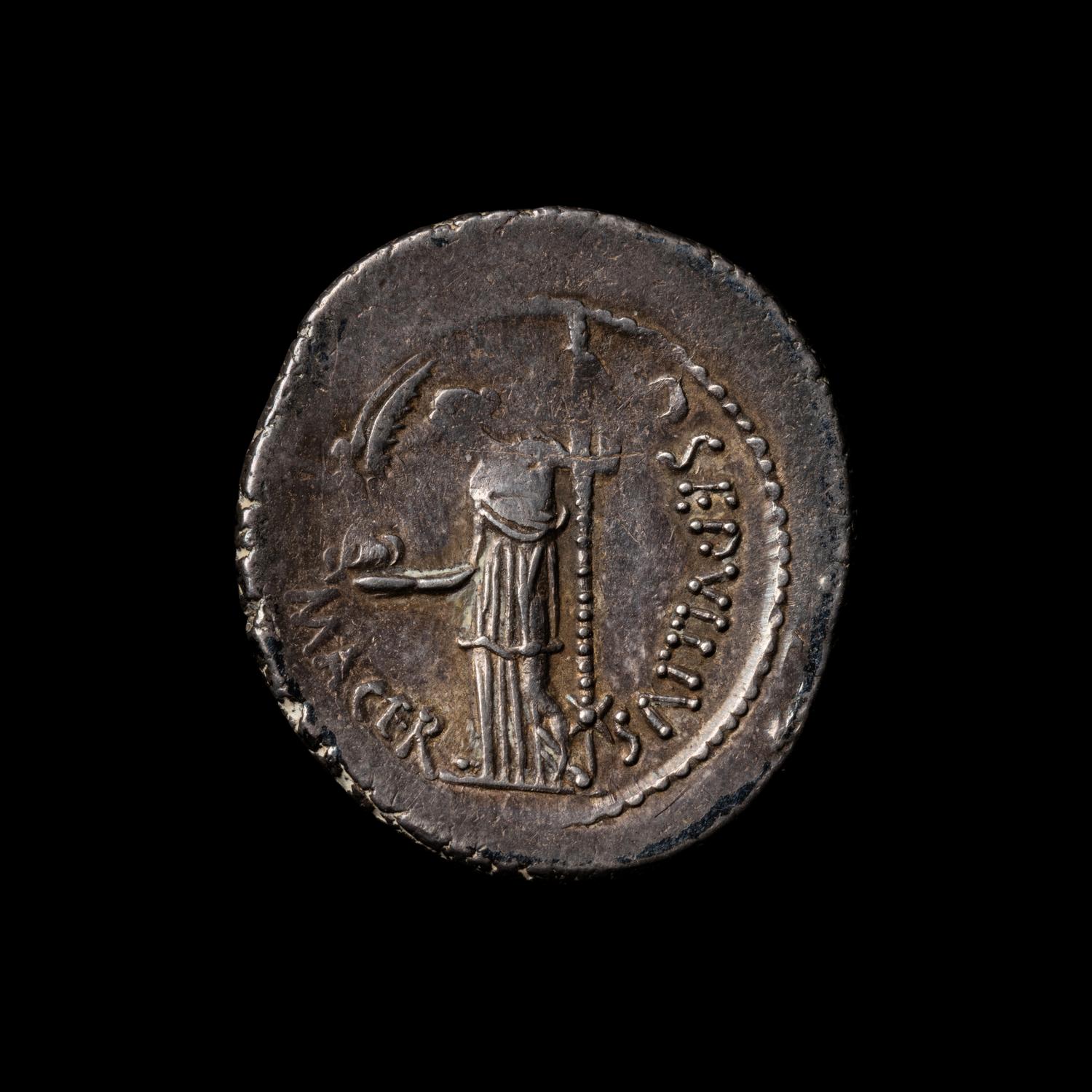 [ANCIENTS] ROMAN REPUBLIC. P. Sepvllivs Macer. Julius Caesar (as Dictator) (Feb-Mar, 44 BC). Ar Denarius (3.9 g, 20mm)