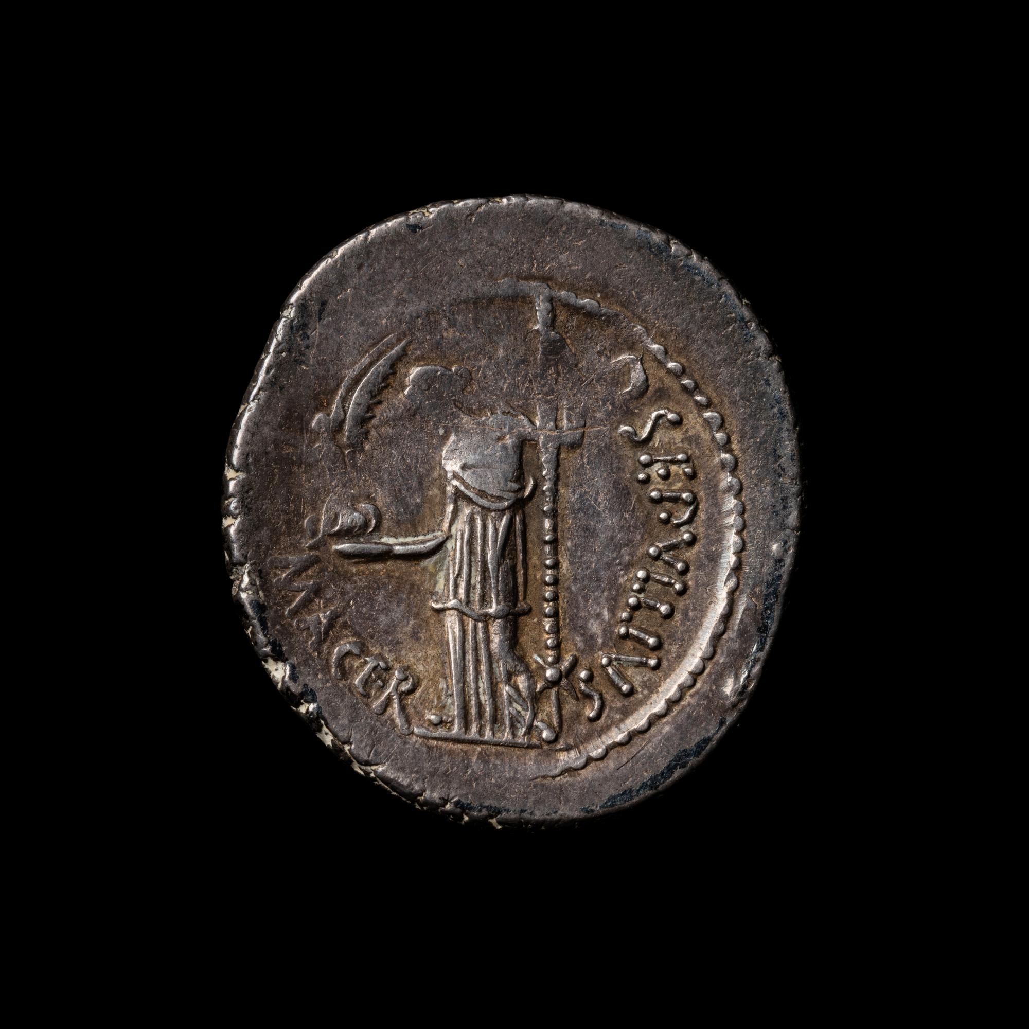 [ANCIENTS] ROMAN REPUBLIC. P. Sepvllivs Macer. Julius Caesar (as Dictator) (Feb-Mar, 44 BC). Ar Denarius (3.9 g, 20mm)