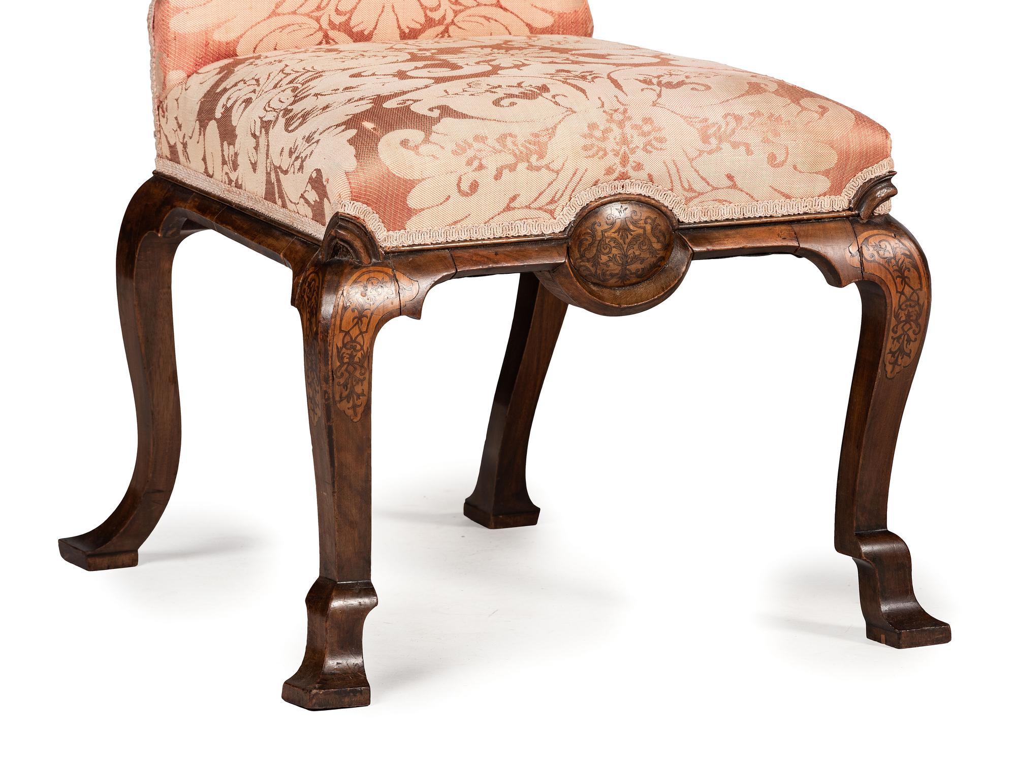 A Pair of William and Mary Style Marquetry Side Chairs