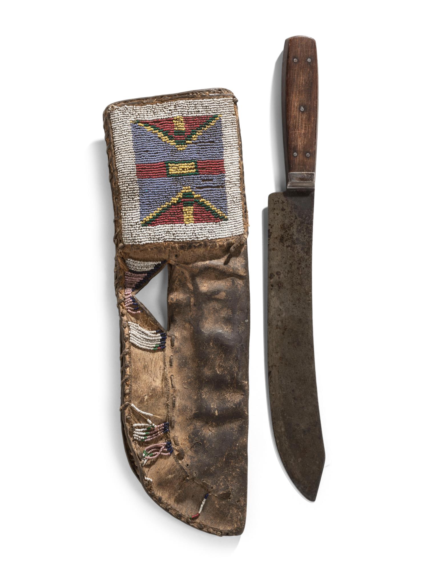 Blackfeet Beaded Hide Knife Sheath, with Knife