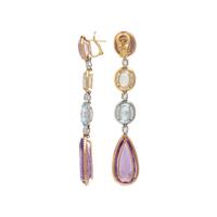 Multigem, Diamond, and Tricolor Gold Pendant Earrings