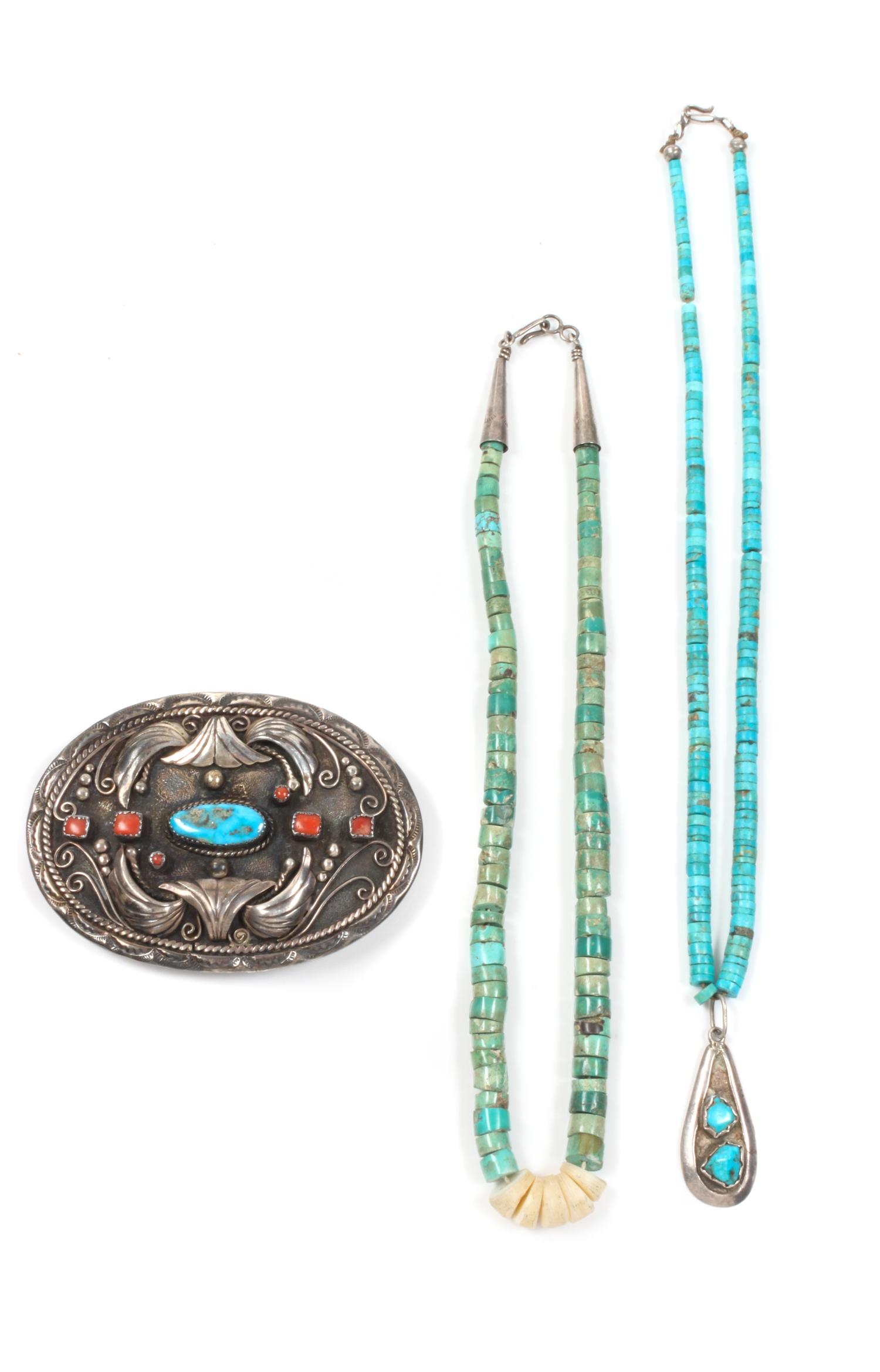 Group of Southwestern Jewelry Height of buckle 2 5/8 x width 3 1/2 inches