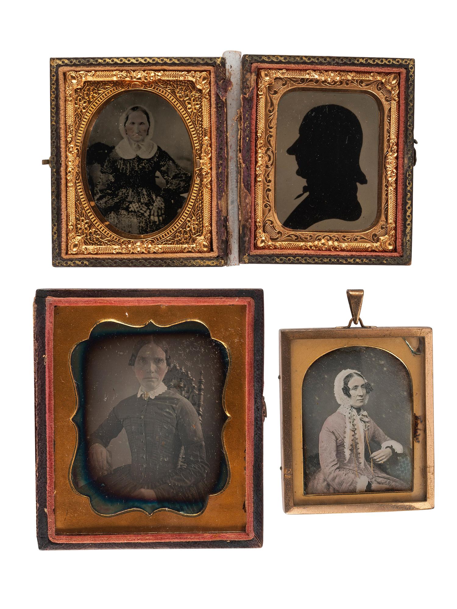 [EARLY PHOTOGRAPHY]. A collection of 19 daguerreotypes, ambrotypes, and tintypes of older women, including: