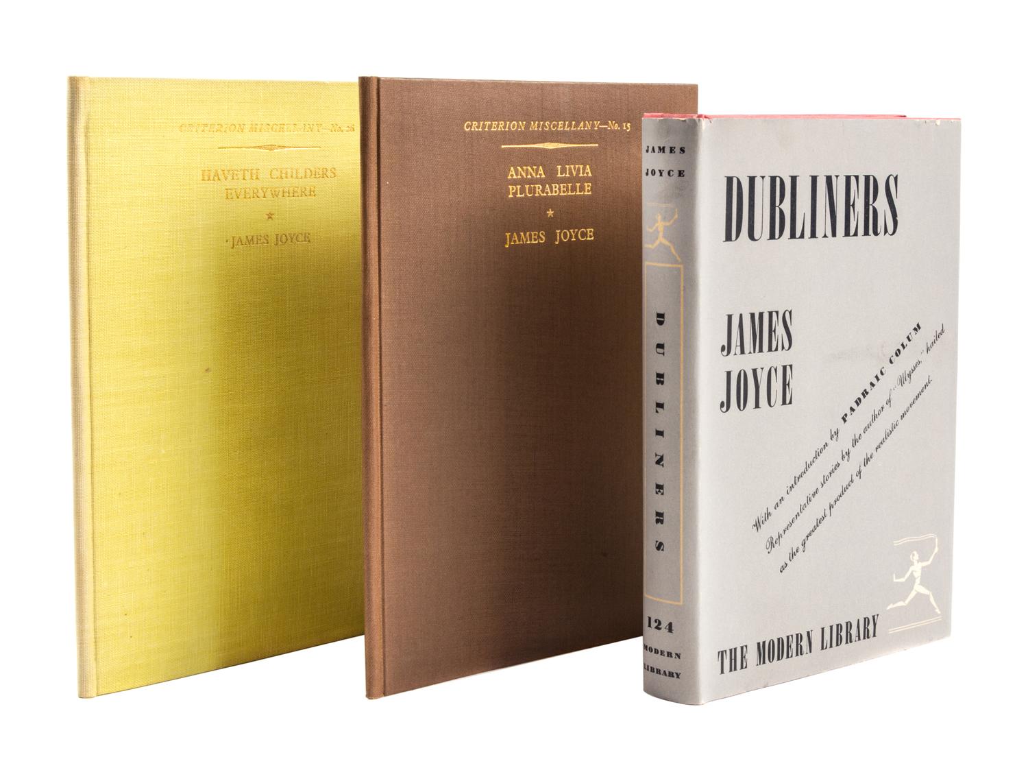 JOYCE, JAMES. 2 Criterion Miscellany titles: Anna Livia Plurabelle, no. 15 and Haveth Childers, no. 26. w/Dubliners, Modern Library ed.