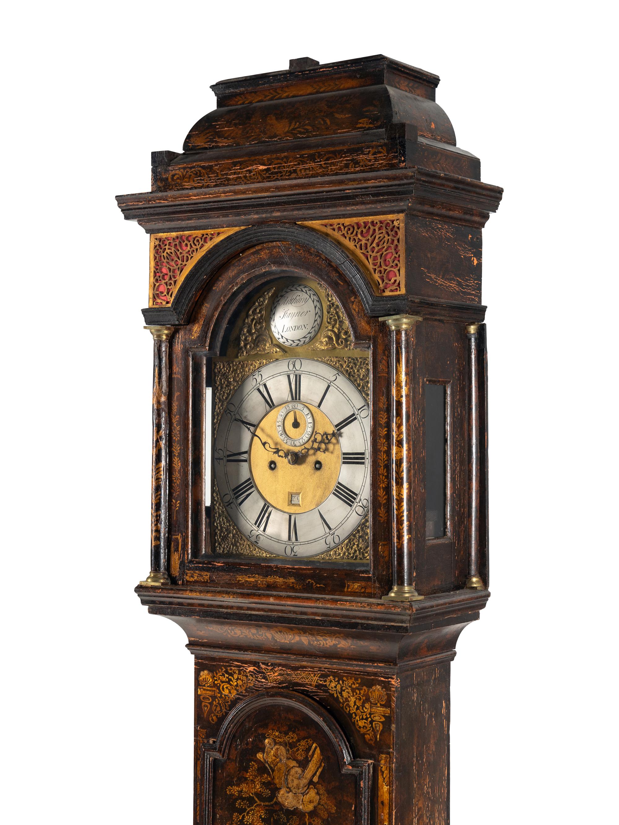 A George I Black and Gilt-Japanned Oak Tall Case Clock