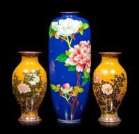 Three Japanese Cloisonné Enameled 'Floral' Vases