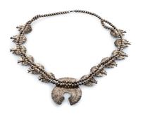 Navajo Sterling Silver and Turquoise Cluster Squash Blossom Necklace