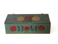 Amish painted and decorated trinket box attributed to leah lapp, lancaster county, dated "1941"