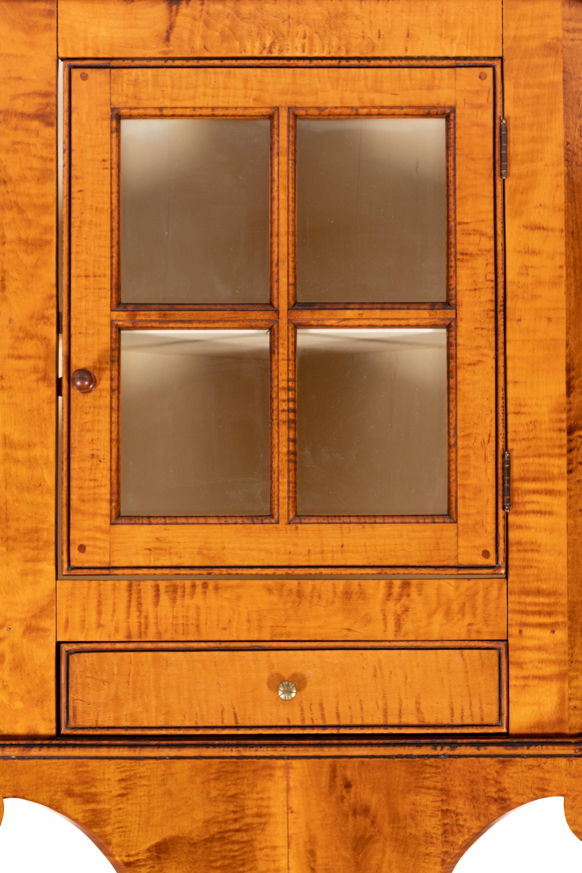 A DR Dimes Tiger Maple Hanging Corner Cabinet