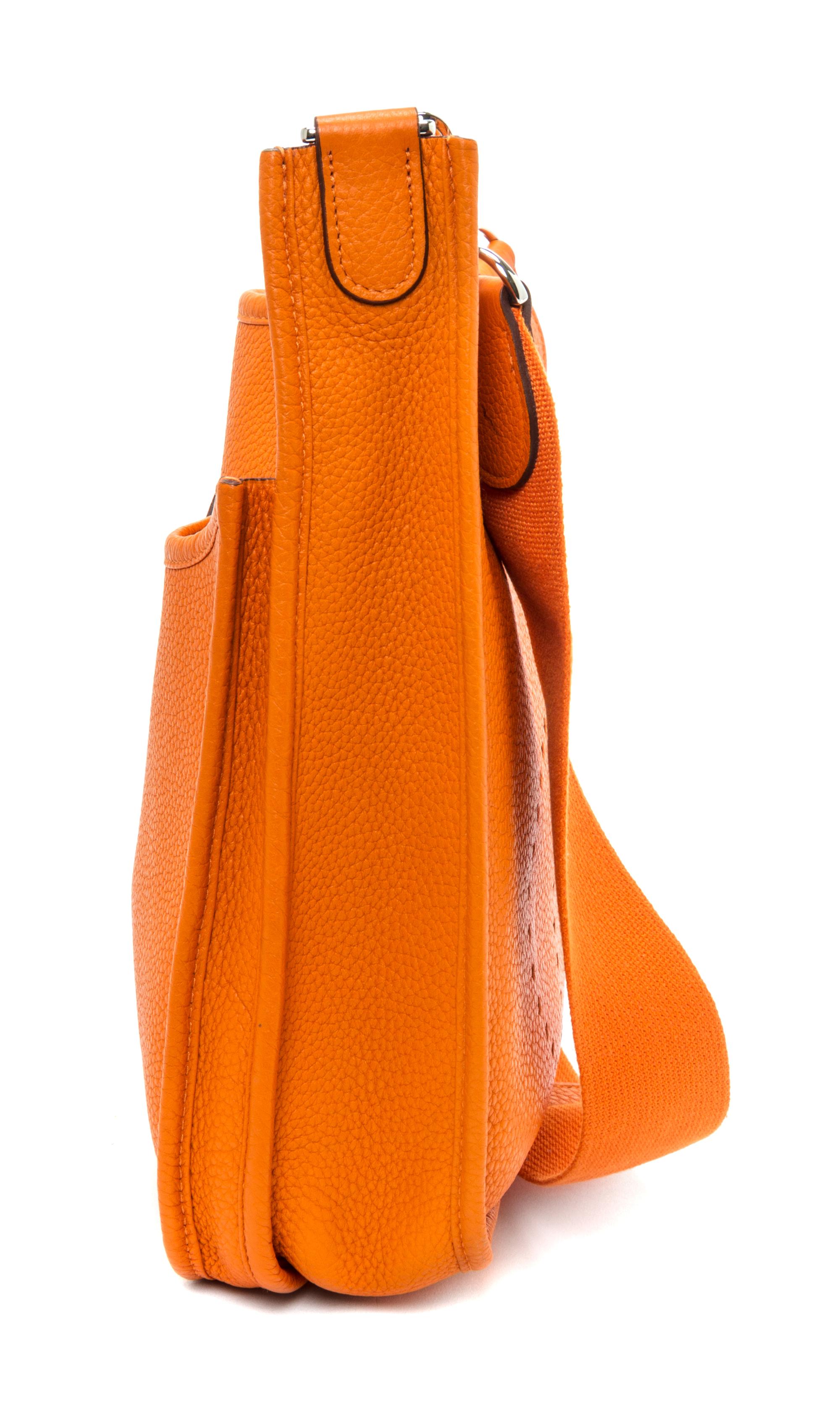 An Hermes Orange Evelyne III PM Handbag, 11.25" x 12" x 2.5".