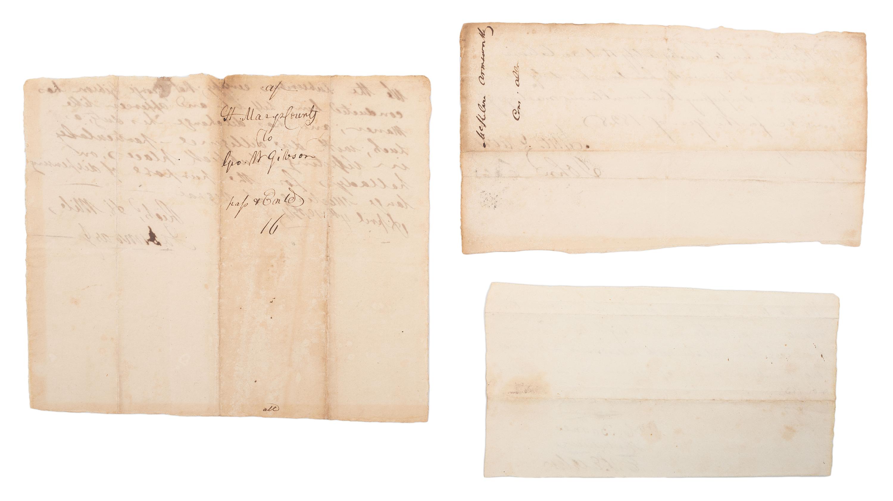 [SLAVERY & ABOLITION]. A group of 3 manuscript statements certifying the work of Maryland constables to suppress "tumultuous meetings" of African Americans. Ca 1820s-1830s.