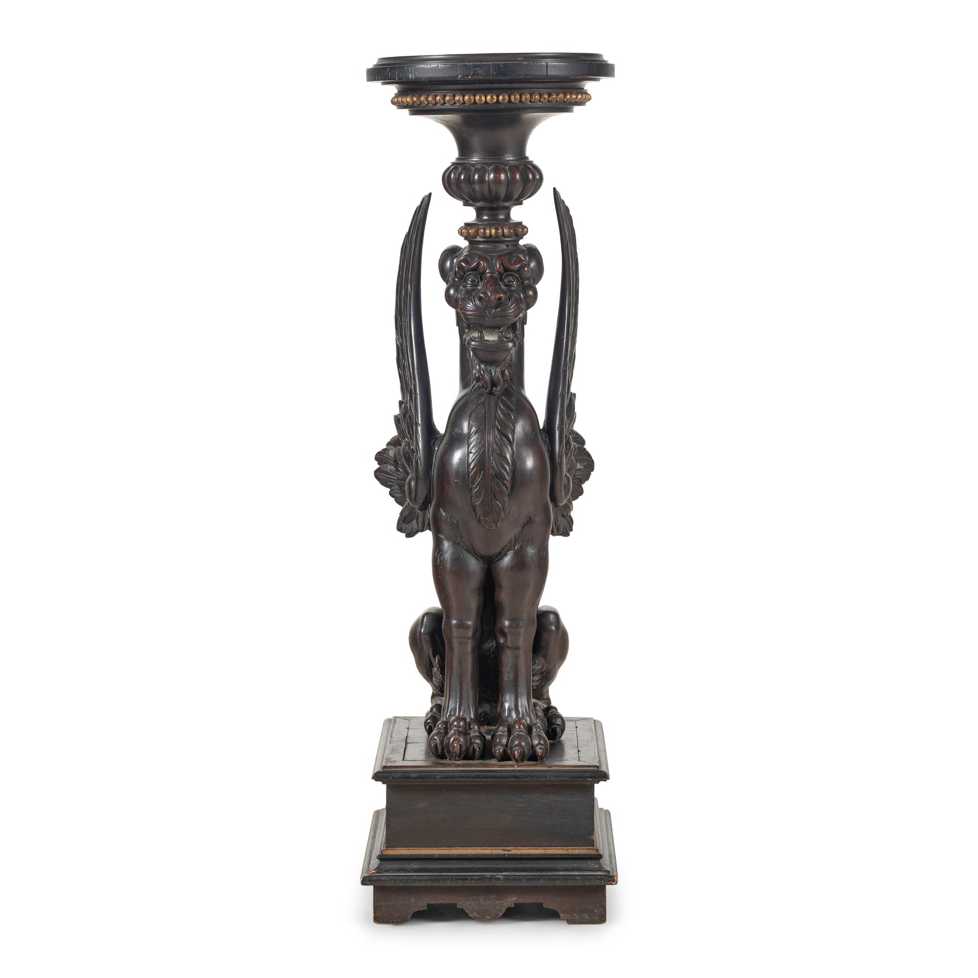 A Victorian Carved Walnut Griffin Pedestal