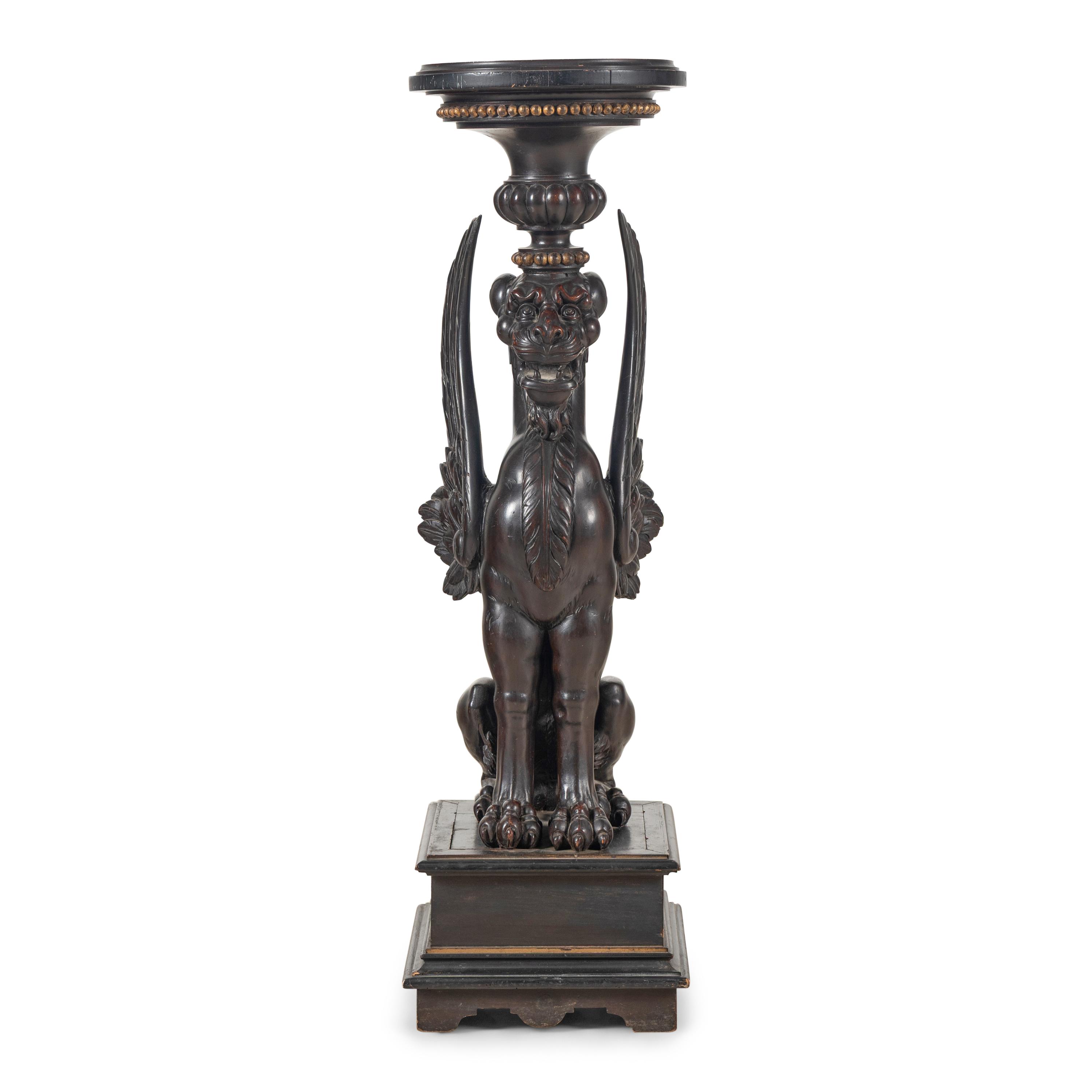 A Victorian Carved Walnut Griffin Pedestal