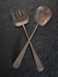 Navajo Stamped Silver Serving Spoon and Fork Set