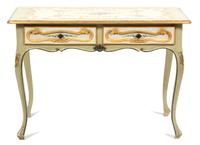 An Italian Louis XV Style Painted and Parcel Gilt Console Table Height 31 1/2 x width 45 x depth 22 3/4 inches. — 20TH CENTURY