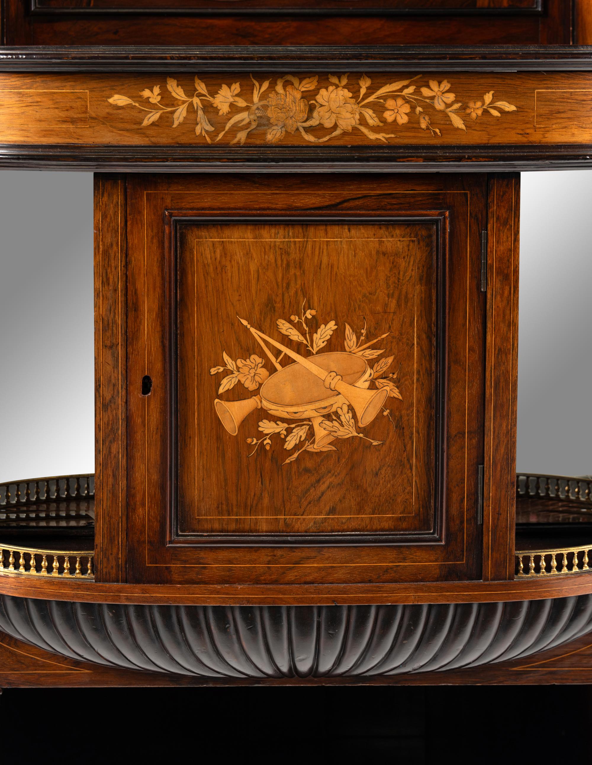 An Edwardian Part-Ebonized Rosewood and Marquetry Cabinet