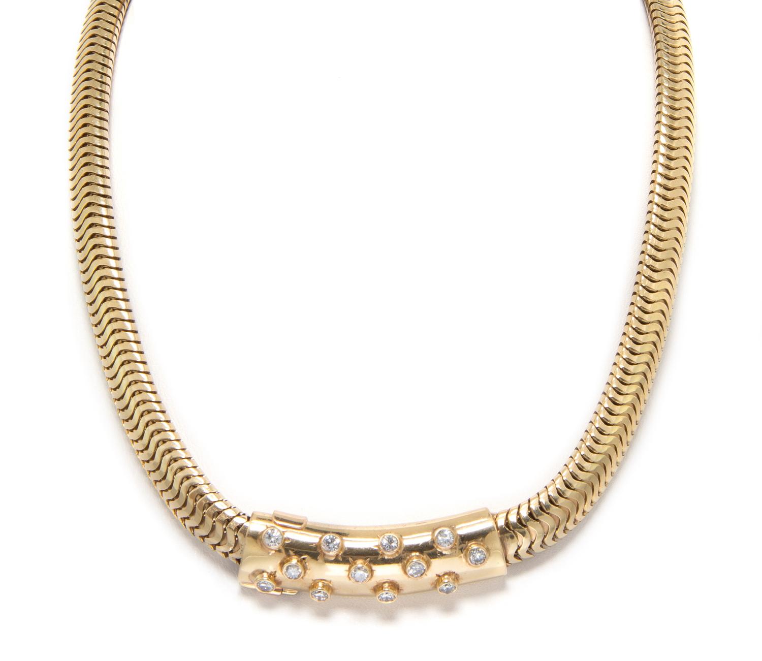 A Yellow Gold and Diamond Tubogas Necklace, Circa 1940, 60.80 dwts.