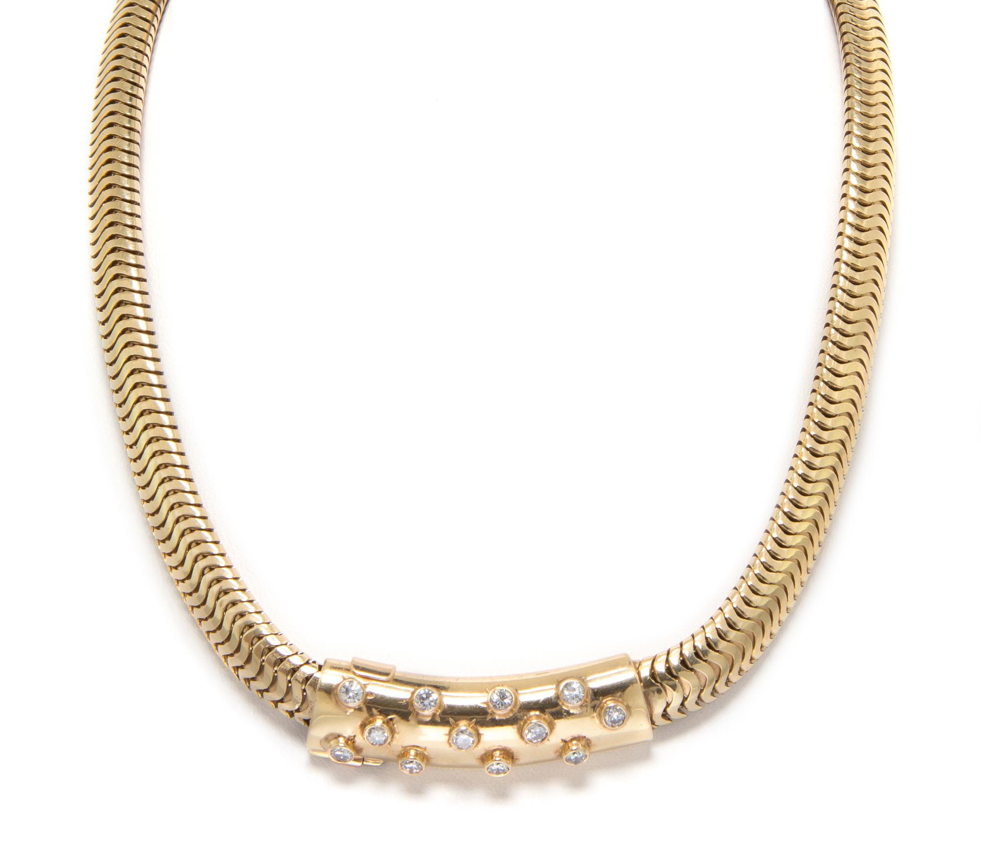 A Yellow Gold and Diamond Tubogas Necklace, Circa 1940, 60.80 dwts.